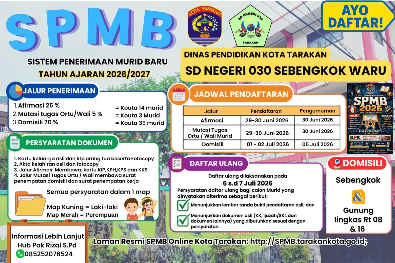 Sistem Penerimaan Murid Baru (SPMB) SDN 030 Tarakan Tahun Ajaran 2026/2027 Resmi Dibuka!